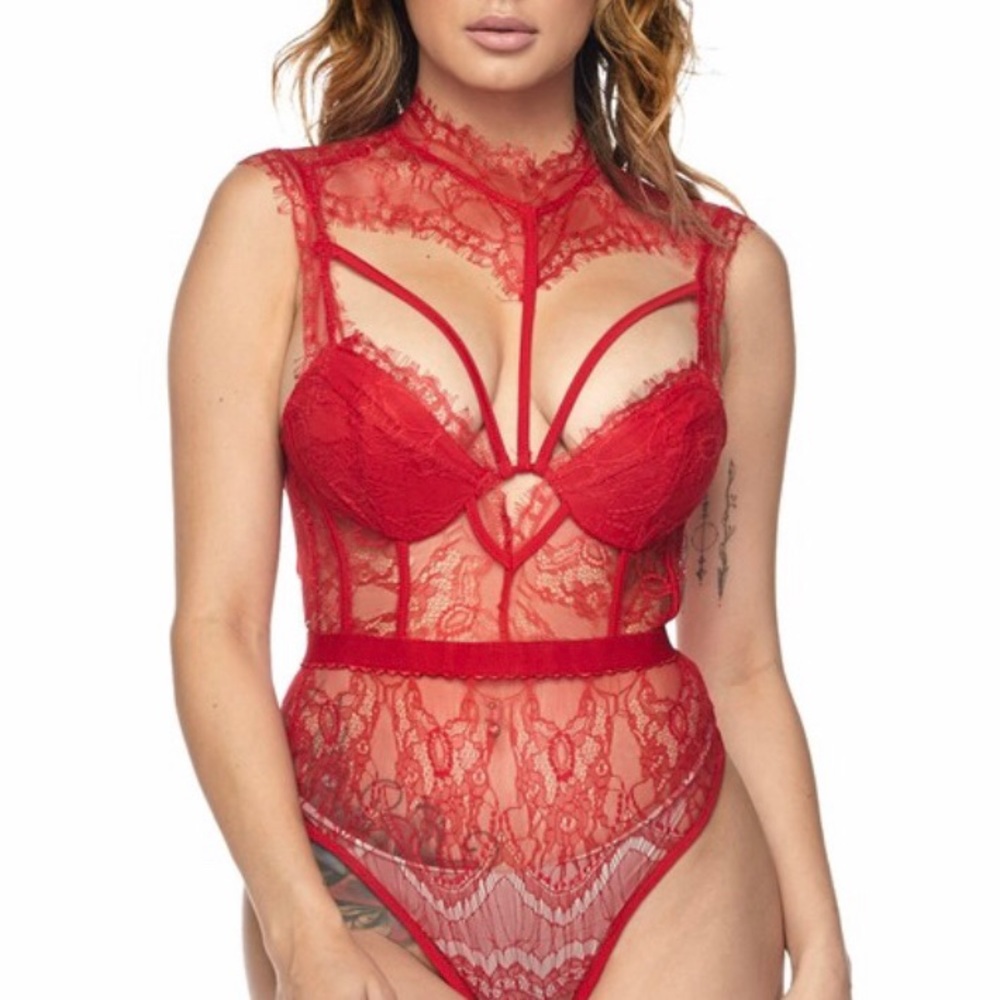 Sexy Red Valentines Day Bodysuit Lingerie